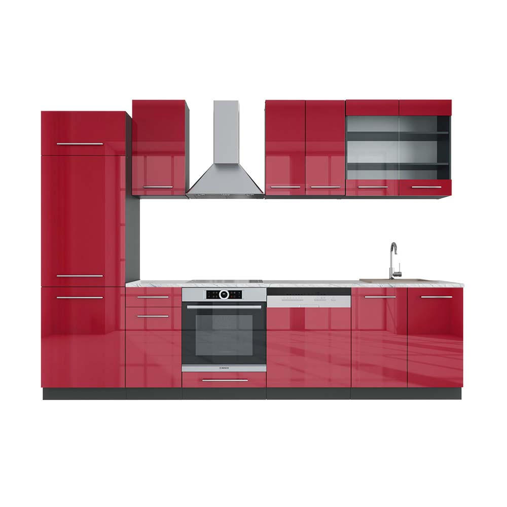 Vicco Cucina componibile Bordeaux lucido/antracite 300 cm , PL Marmo