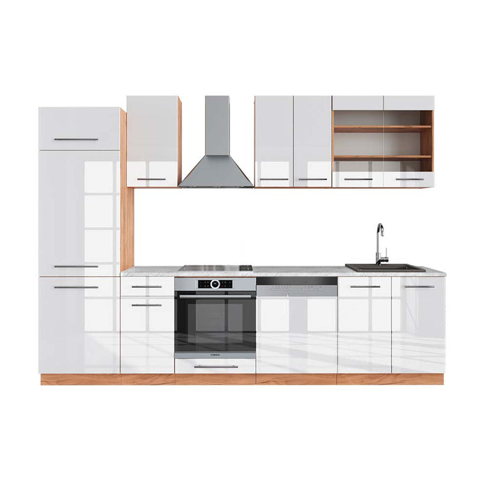Vicco Cucina componibile Bianco lucido/oro power oak 300 cm , PL Marmo