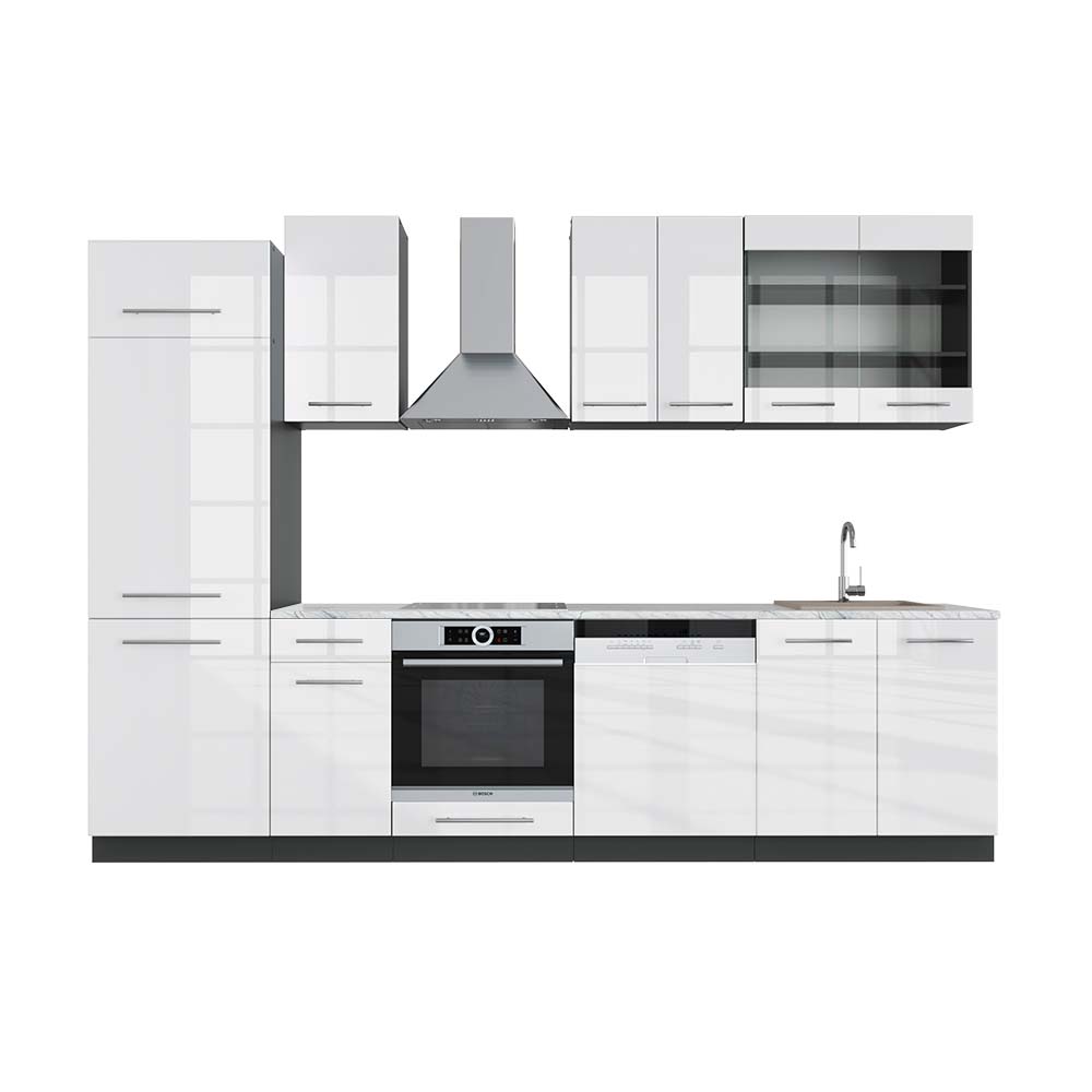 Vicco Cucina componibile Bianco lucido/antracite 300 cm , PL Marmo
