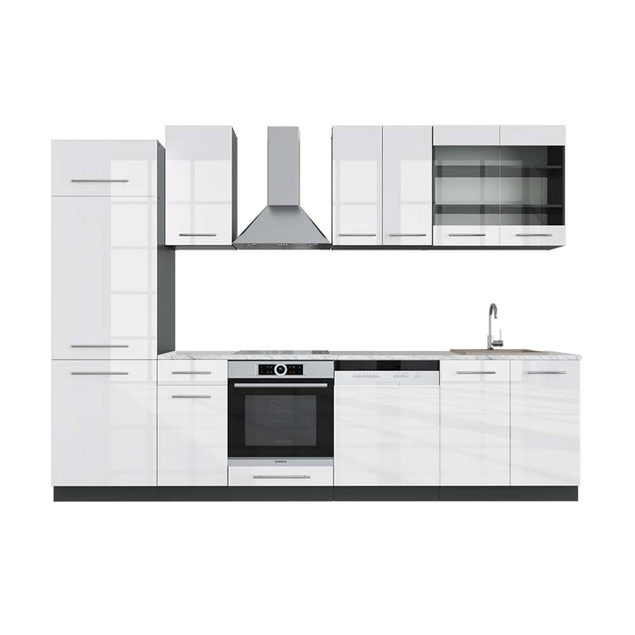Vicco Cucina componibile Bianco lucido/antracite 300 cm , PL Marmo