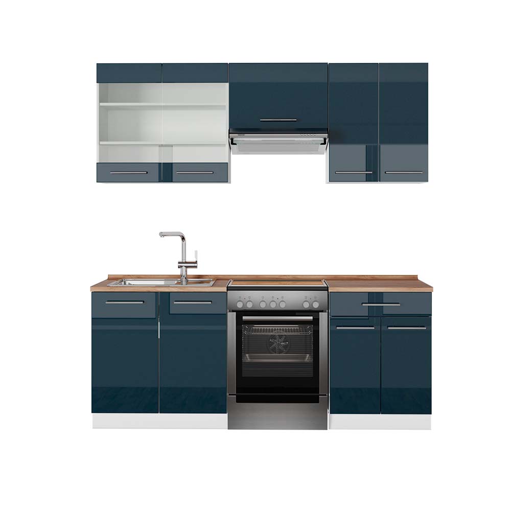 Vicco Mobili da cucina  Blu scuro lucido/bianco 200 cm , PL Rovere