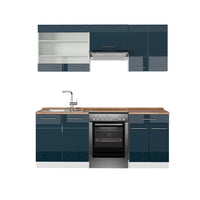 Vicco Mobili da cucina  Blu scuro lucido/bianco 200 cm , PL Rovere