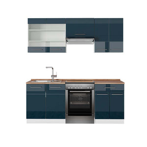 Vicco Mobili da cucina  Blu scuro lucido/bianco 200 cm , PL Rovere