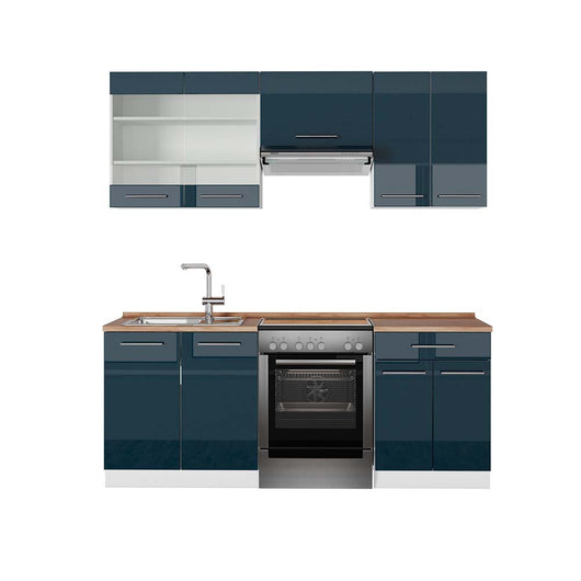 Vicco Mobili da cucina  Blu scuro lucido/bianco 200 cm , PL Rovere