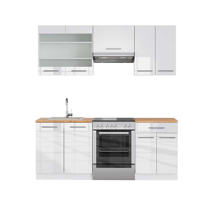 Vicco Cucina componibile Bianco lucido/bianco 200 cm , PL Rovere