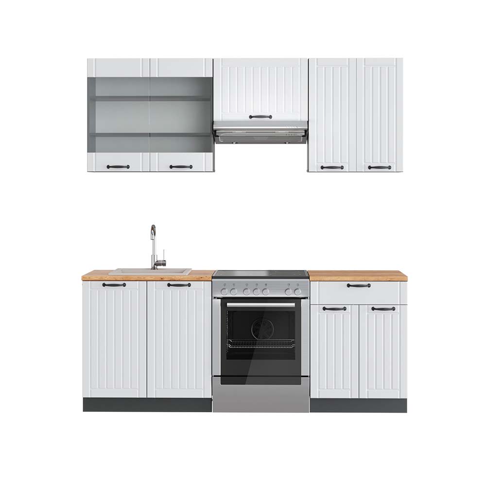 Vicco Cucina componibile Bianco casa di campagna/antracite 200 cm , PL Rovere
