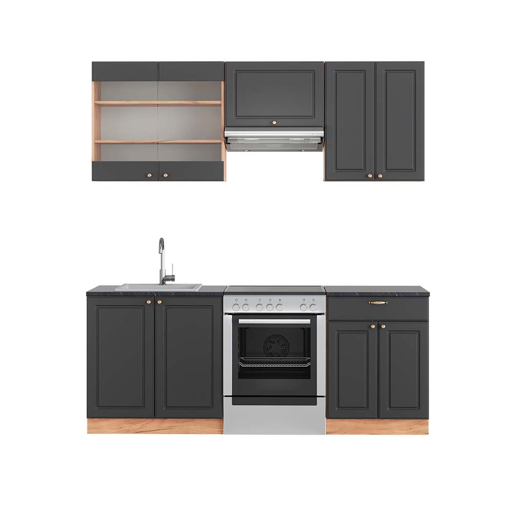 Vicco Cucina componibile Antracite Country House/oro Kraft Oak 200 cm , PL Antracite