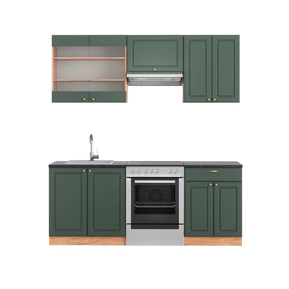 Vicco Cucina componibile Quercia verde-oro Country/oro Power 200 cm , PL Antracite