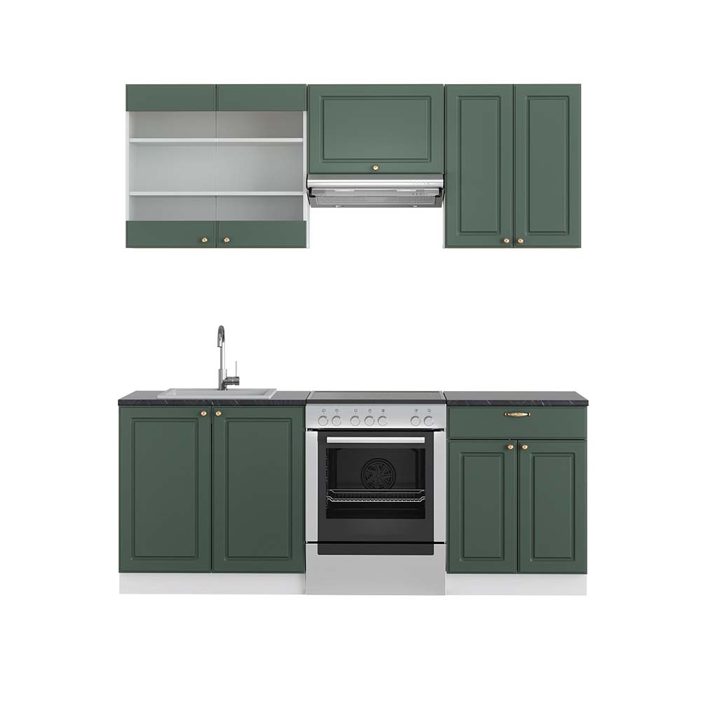 Vicco Cucina componibile Verde-oro Country House/Bianco 200 cm , PL Antracite