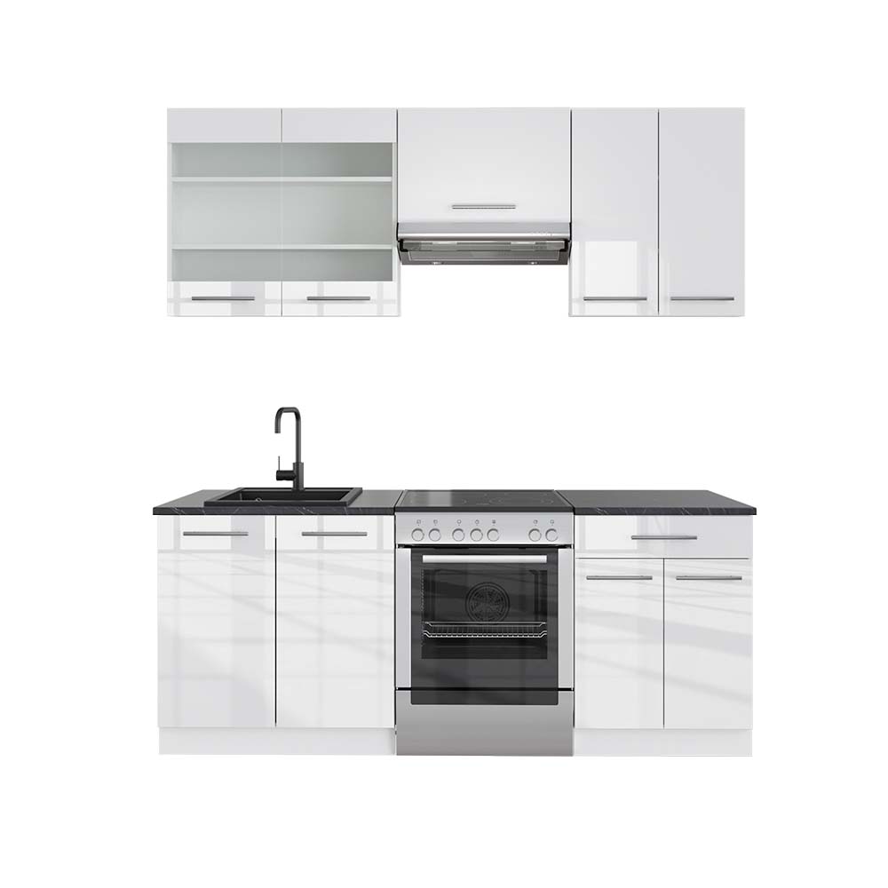 Vicco Cucina componibile Bianco lucido/bianco 200 cm , PL Antracite