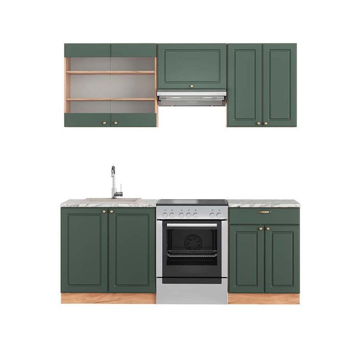 Vicco Cucina componibile Quercia verde-oro Country/oro Power 200 cm , PL Marmo
