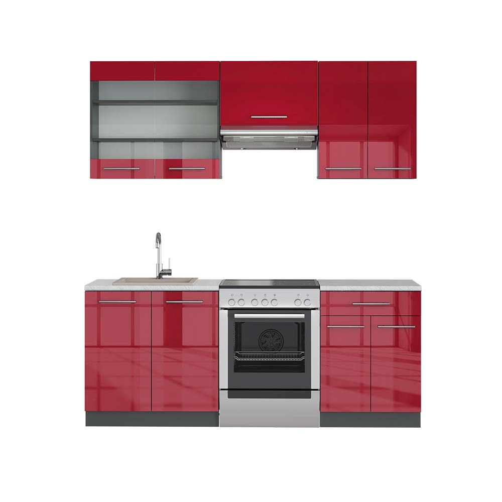 Vicco Cucina componibile Bordeaux lucido/antracite 200 cm , PL Marmo