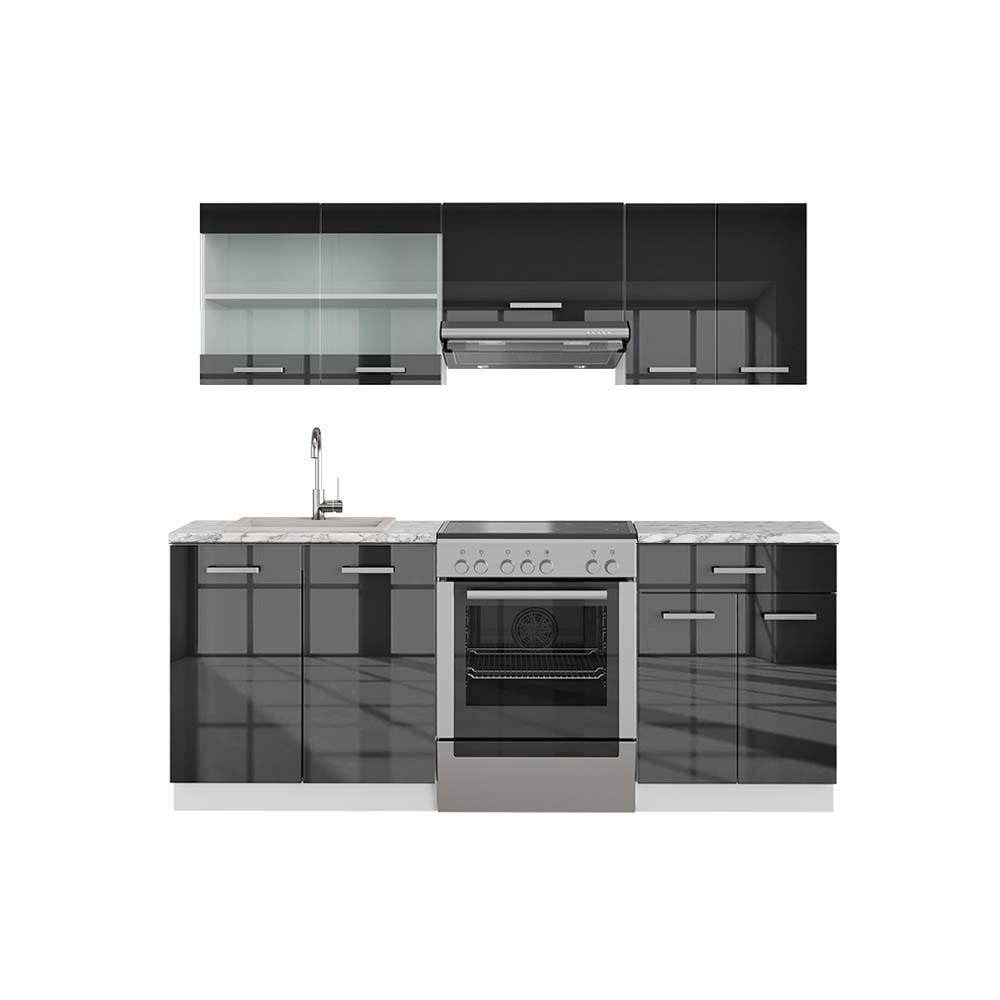 Vicco Cucina componibile Antracite lucido/bianco 200 cm , PL Marmo
