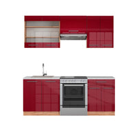 Vicco Cucina componibile Bordeaux lucido/rovere dorato 200 cm , PL Marmo