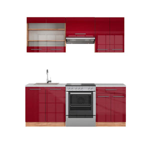 Vicco Cucina componibile Bordeaux lucido/rovere dorato 200 cm , PL Marmo