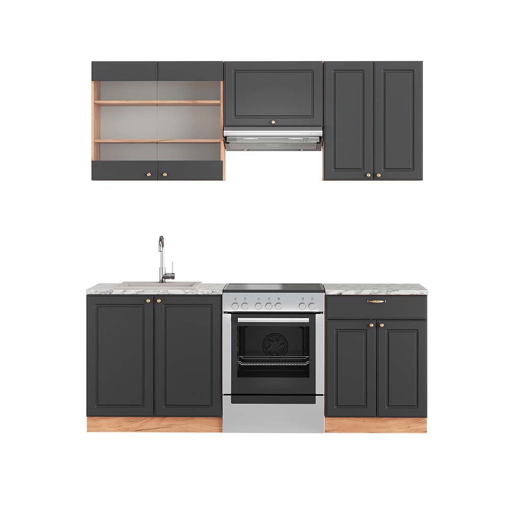 Vicco Cucina componibile Antracite Country House/oro Kraft Oak 200 cm , PL Marmo