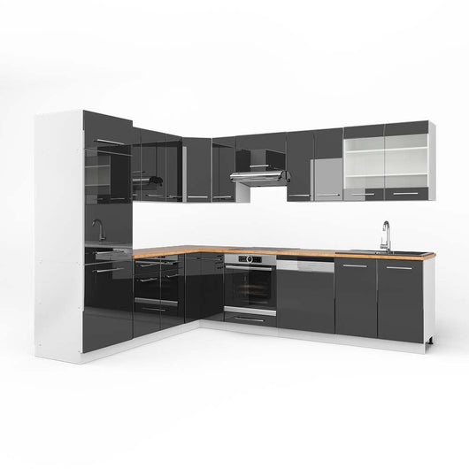 Vicco Cucina angolare completa Antracite lucido/bianco 227 x 287 cm , PL Rovere