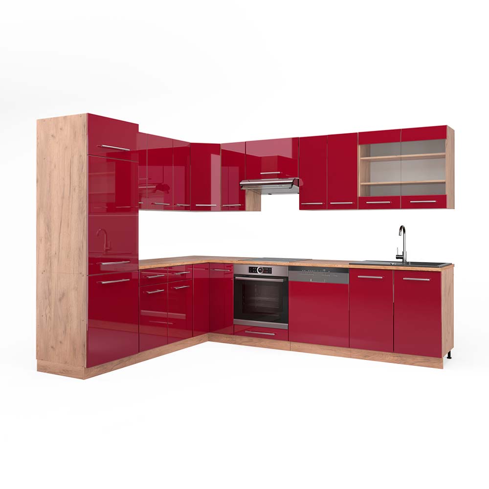 Vicco Cucina angolare completa Bordeaux lucido/rovere dorato 227 x 287 cm , PL Rovere