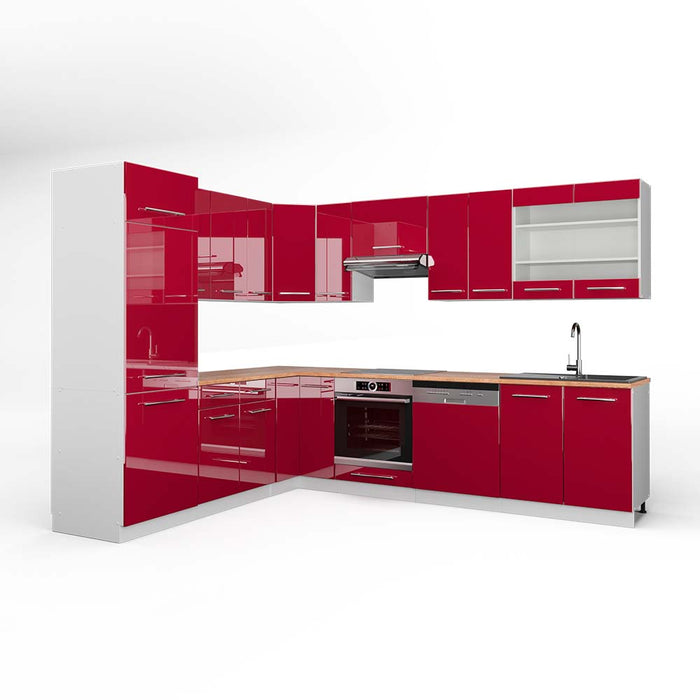 Vicco Cucina angolare completa Bordeaux lucido/bianco 227 x 287 cm , PL Rovere