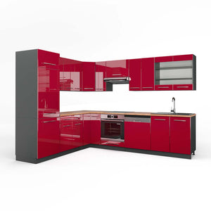 Vicco Cucina angolare completa Bordeaux lucido/antracite 227 x 287 cm , PL Rovere