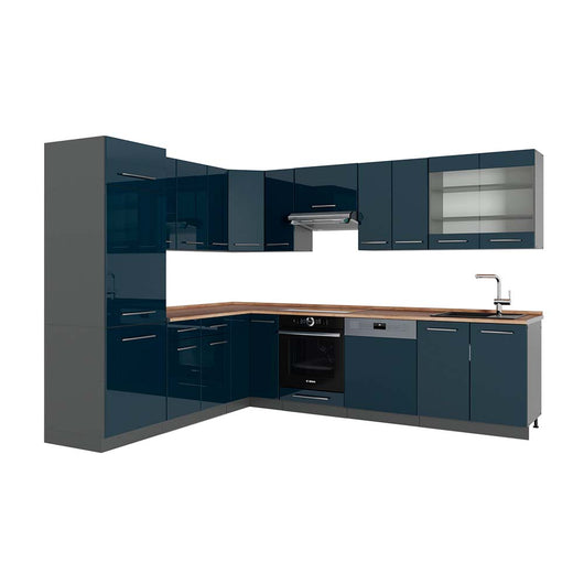 Vicco Cucina angolare completa Blu scuro lucido/antracite 227 x 287 cm , PL Rovere