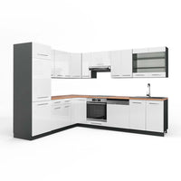 Vicco Cucina angolare completa Bianco lucido/antracite 227 x 287 cm , PL Rovere