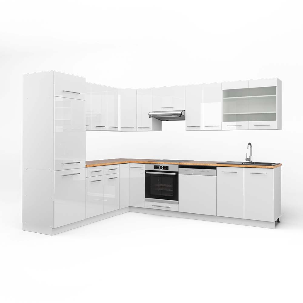 Vicco Cucina angolare completa Bianco lucido/bianco 227 x 287 cm , PL Rovere