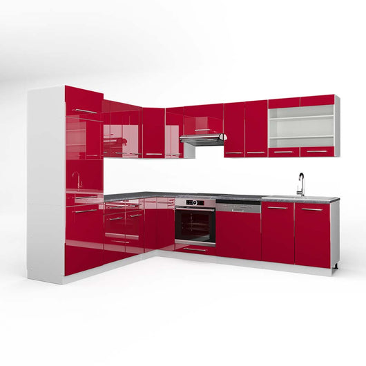 Vicco Cucina angolare completa Bordeaux lucido/bianco 227 x 287 cm , PL Antracite