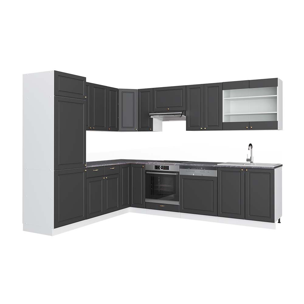 Vicco Cucina angolare completa Antracite-Oro/Bianco 227 x 287 cm , PL Antracite