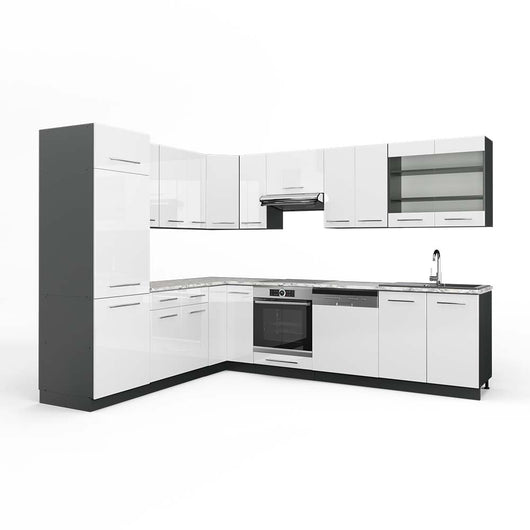 Vicco Cucina angolare completa Bianco lucido/antracite 227 x 287 cm , PL Marmo