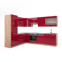 Vicco Cucina angolare completa Bordeaux lucido/rovere dorato 227 x 287 cm , PL Marmo