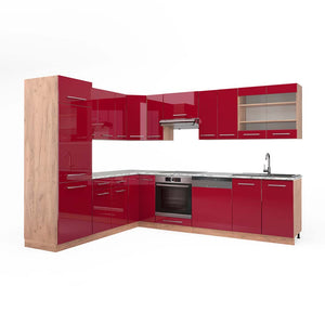 Vicco Cucina angolare completa Bordeaux lucido/rovere dorato 227 x 287 cm , PL Marmo