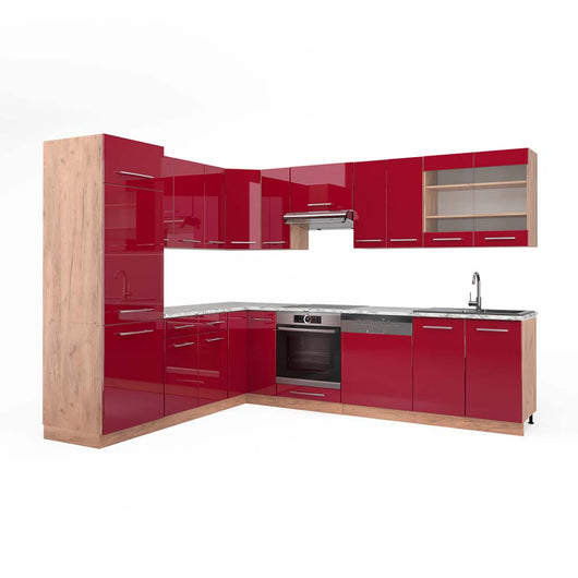 Vicco Cucina angolare completa Bordeaux lucido/rovere dorato 227 x 287 cm , PL Marmo