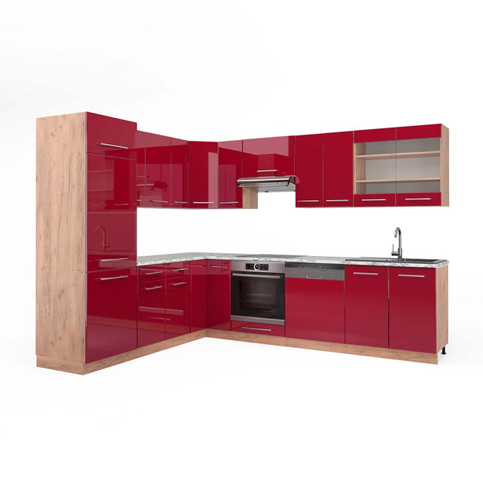 Vicco Cucina angolare completa Bordeaux lucido/rovere dorato 227 x 287 cm , PL Marmo