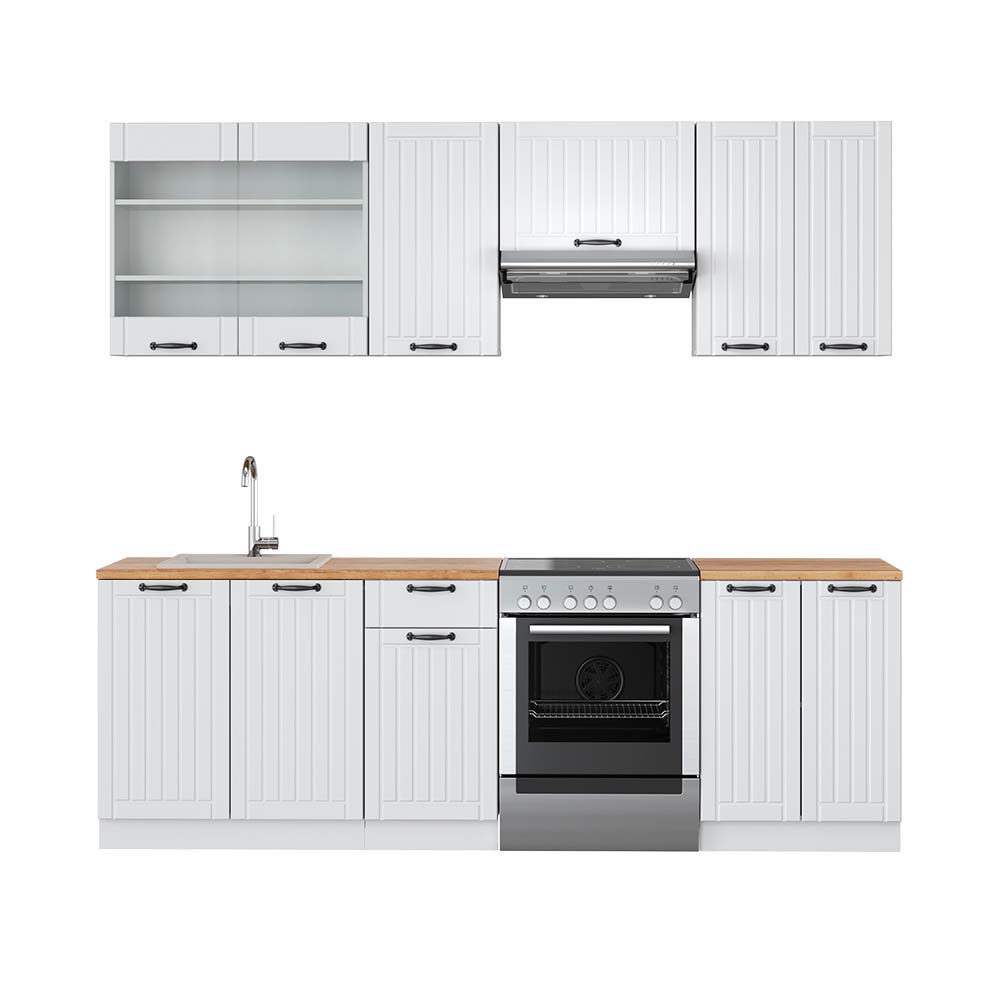 Vicco Cucina componibile Casa di campagna bianca/bianco 240 cm , PL Rovere