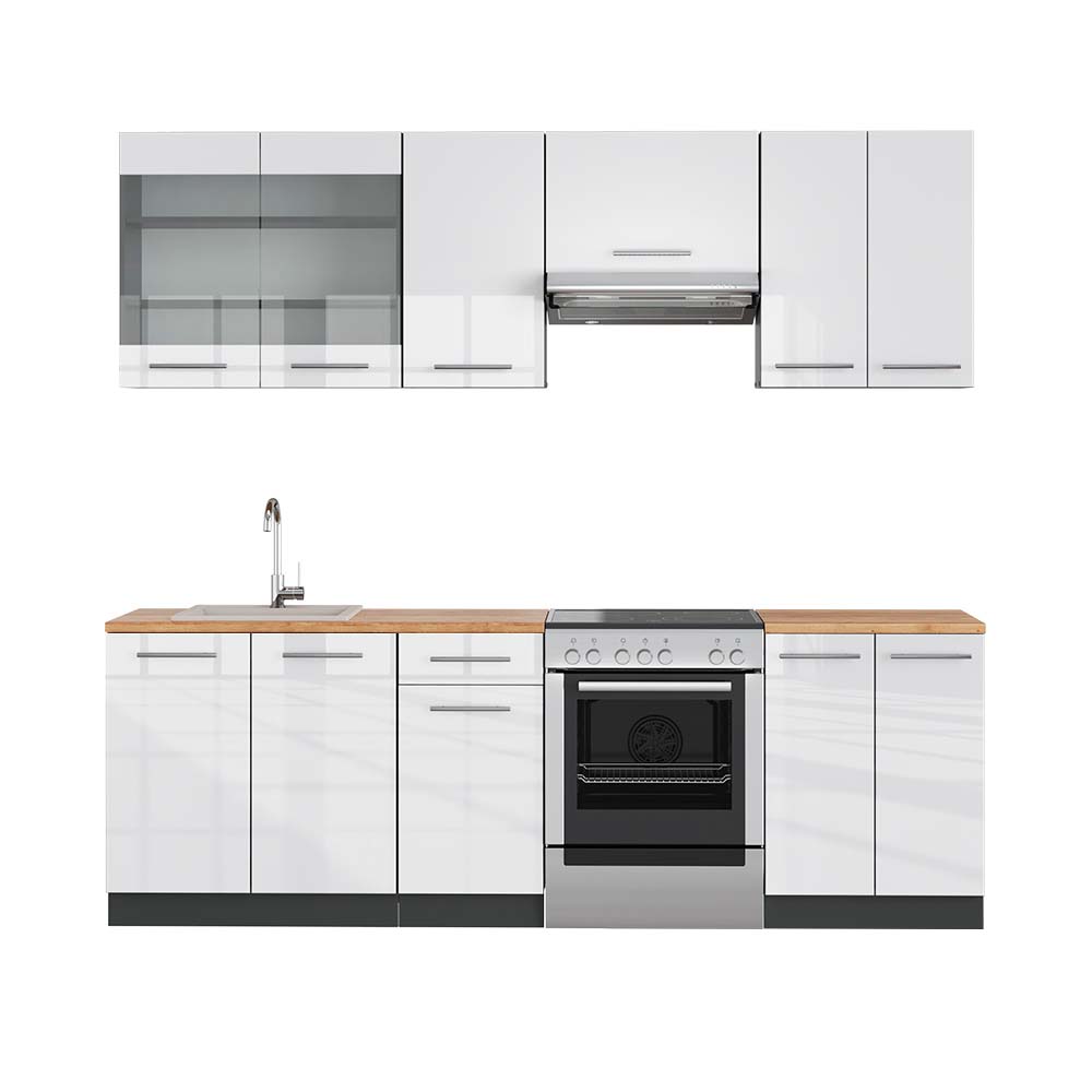Vicco Cucina componibile Bianco lucido/antracite 240 cm , PL Rovere