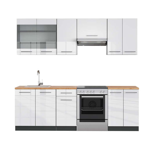 Vicco Cucina componibile Bianco lucido/antracite 240 cm , PL Rovere