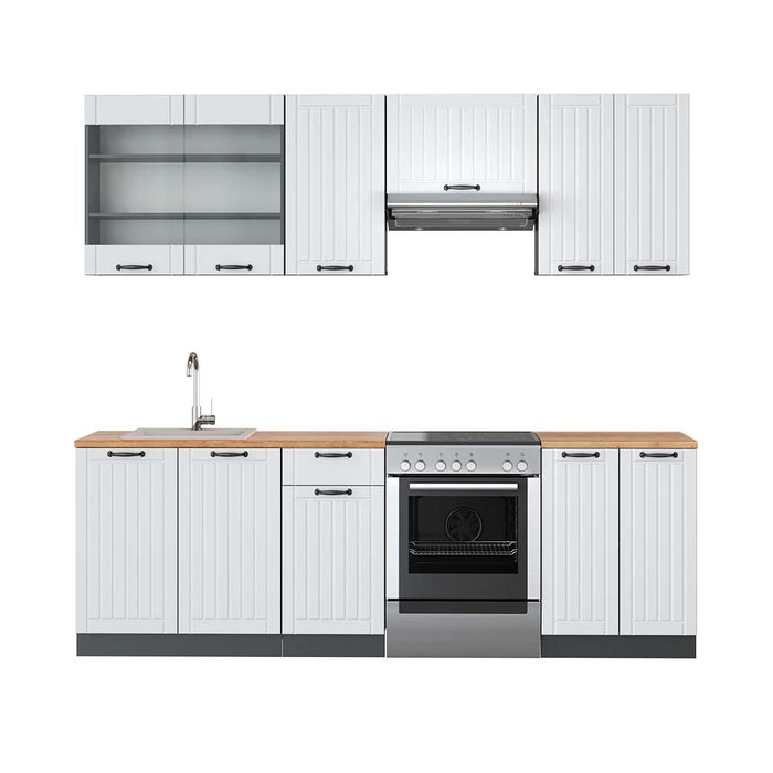 Vicco Cucina componibile Bianco casa di campagna/antracite 240 cm , PL Rovere
