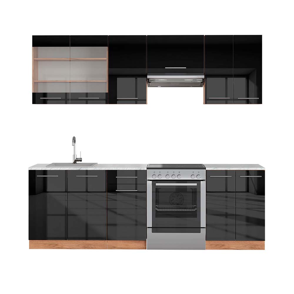 Vicco Cucina componibile Antracite lucido/oro power oak 240 cm , PL Marmo