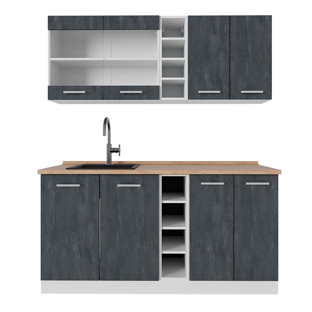 Vicco Cucina completa Nero cemento/bianco 160 cm PL Rovere