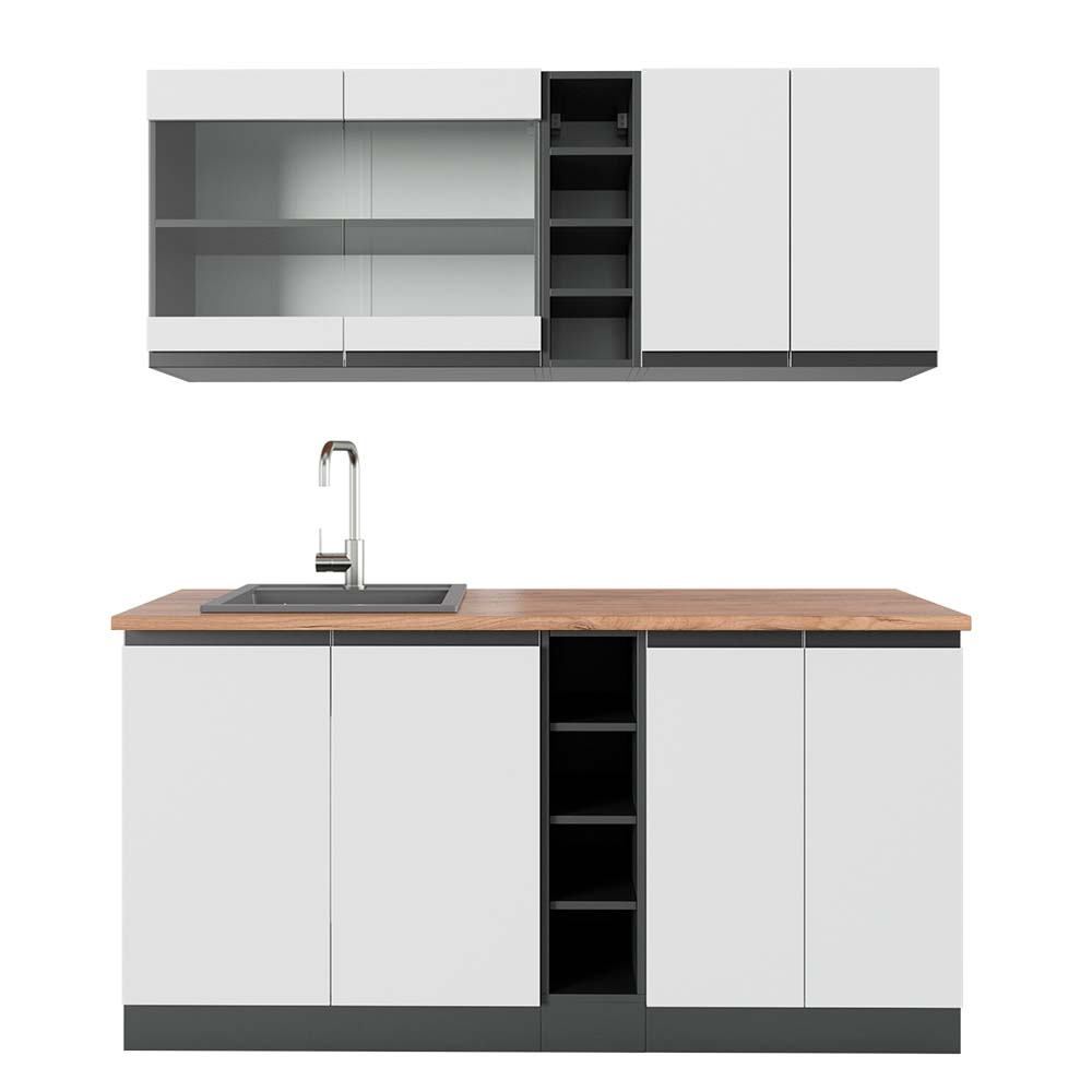 Vicco Cucina completa Bianco/antracite 160 cm , PL Rovere