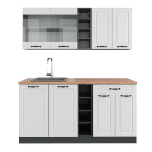 Vicco Cucina completa Bianco casa di campagna/antracite 160 cm , PL Rovere