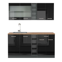 Vicco Cucina completa Nero lucido/antracite 160 cm , PL Rovere