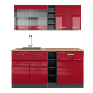 Vicco Cucina completa Rosso lucido/antracite 160 cm , PL Rovere