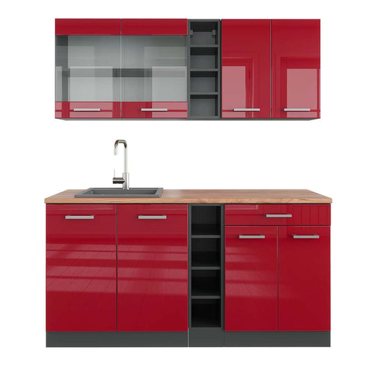 Vicco Cucina completa Rosso lucido/antracite 160 cm , PL Rovere
