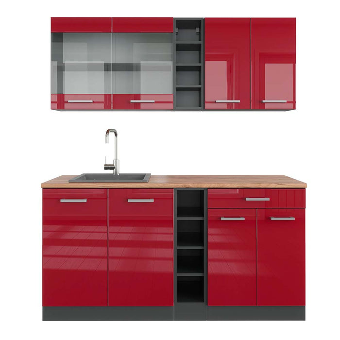 Vicco Cucina completa Rosso lucido/antracite 160 cm , PL Rovere