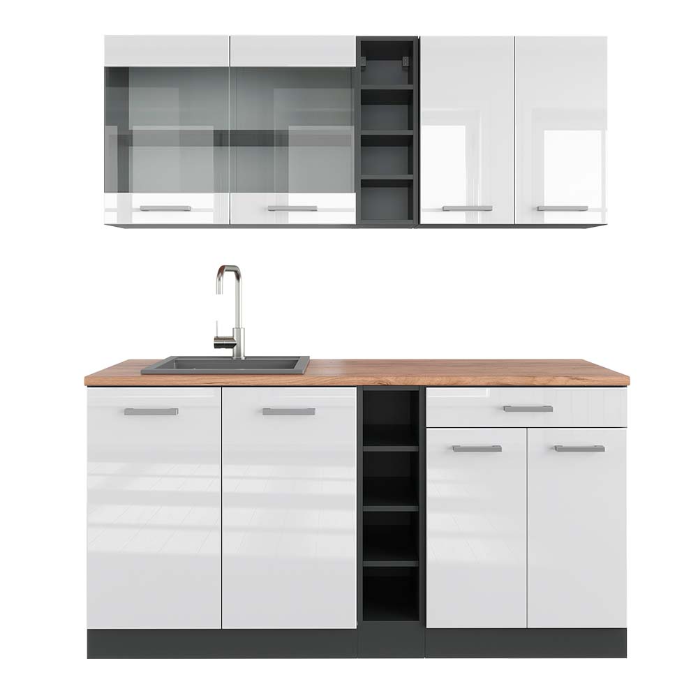 Vicco Cucina completa Bianco lucido/antracite 160 cm , PL Rovere