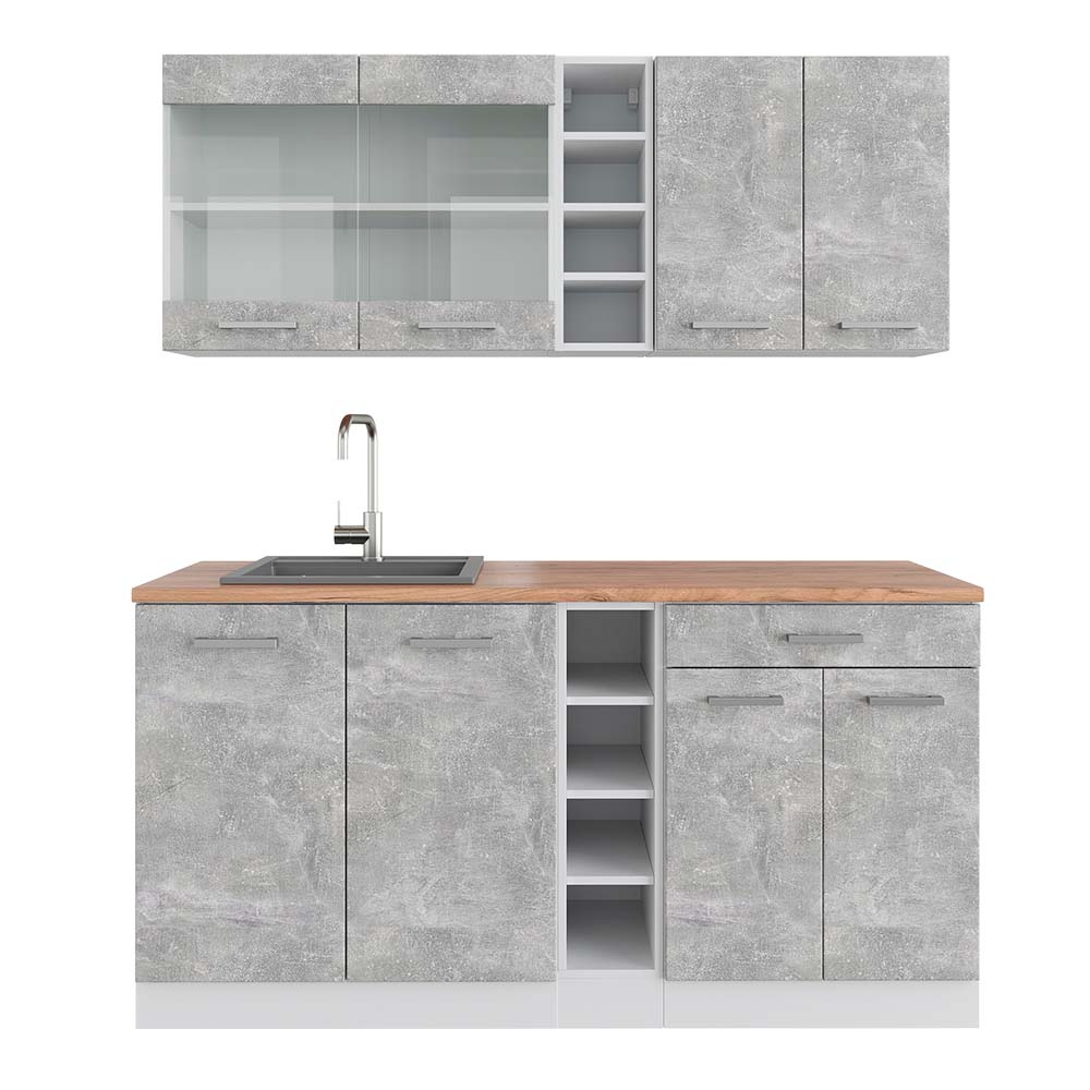 Vicco Cucina completa Cemento/Bianco 160 cm , PL Rovere