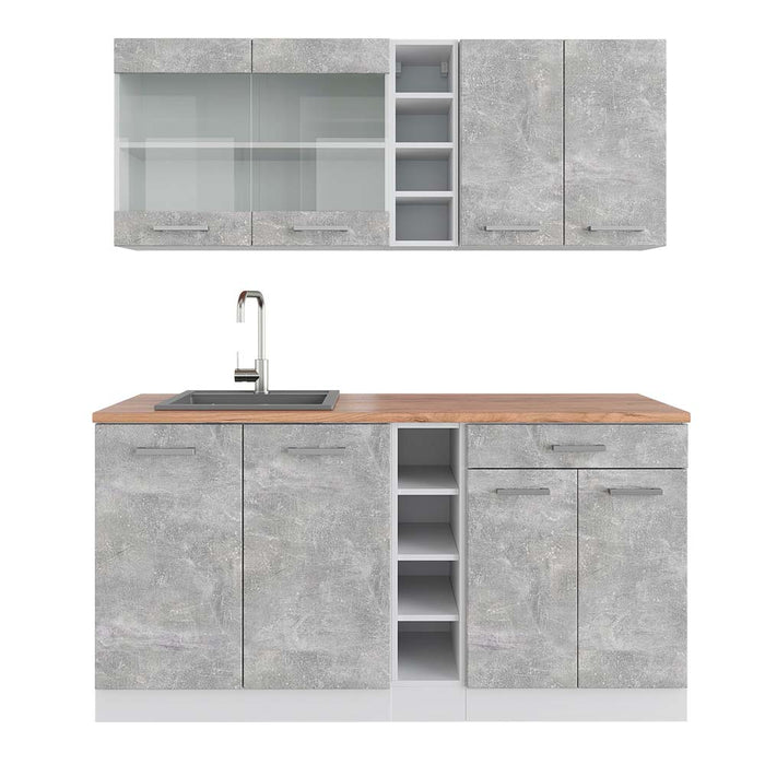 Vicco Cucina completa Cemento/Bianco 160 cm , PL Rovere