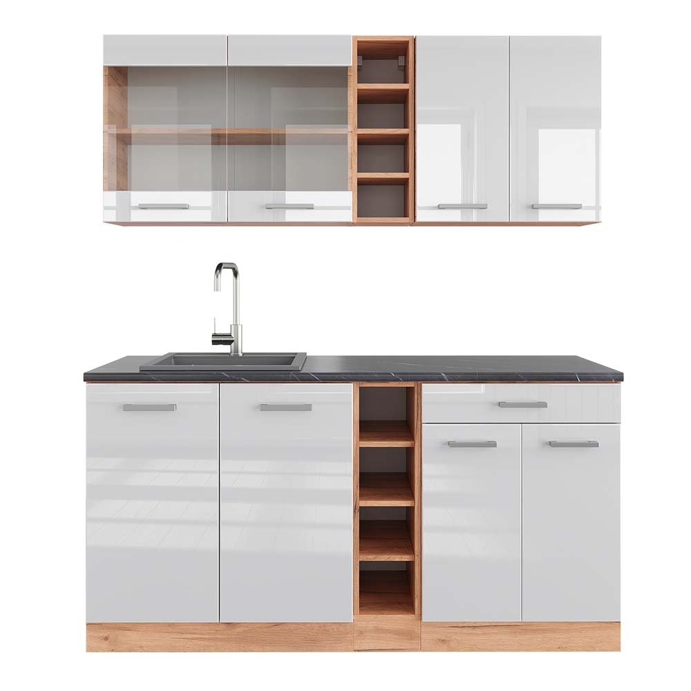 Vicco Cucina completa Bianco lucido/oro power oak 160 cm , PL Antracite